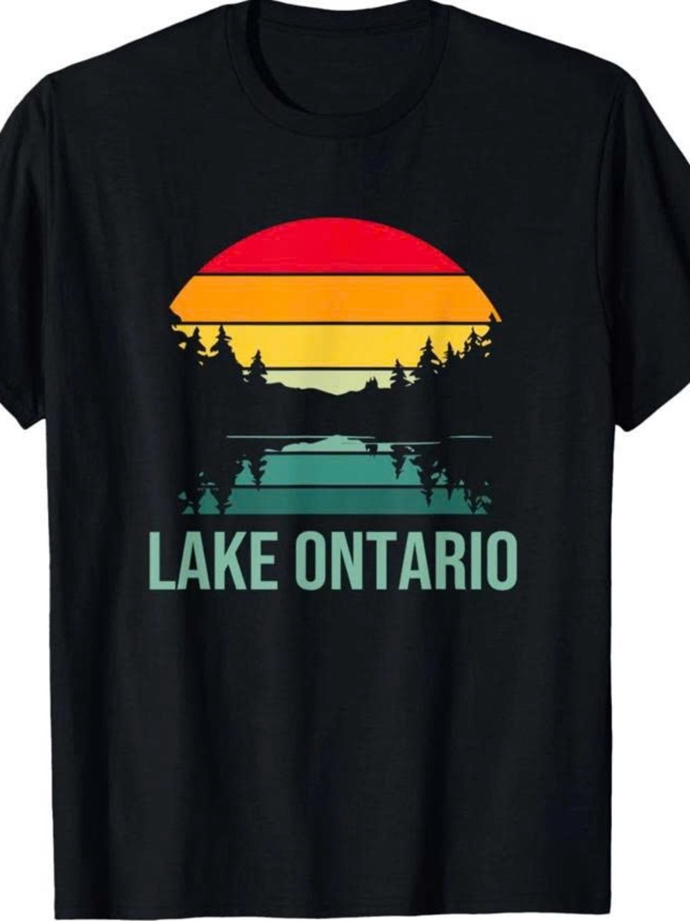 Lake Ontario Black Tee with Red, Orange, Yellow & Teal Lake Ontario Graphic